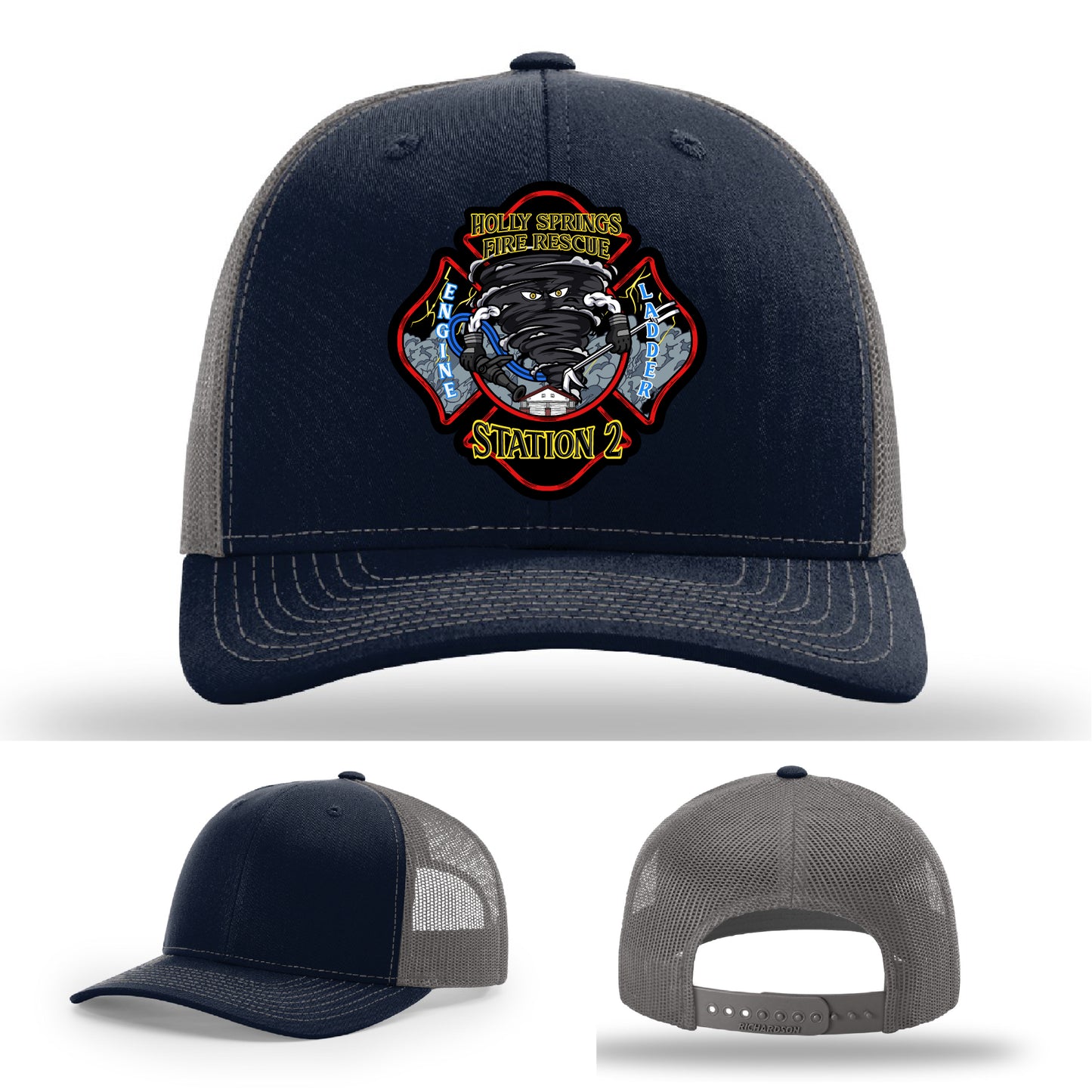 Firefighter uniform hat with leather badge for Holly Springs Station 2