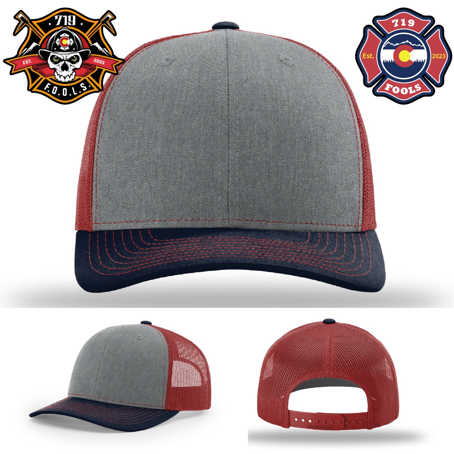 719 FOOLS skull patch hat – leather firefighter logo on Richardson
