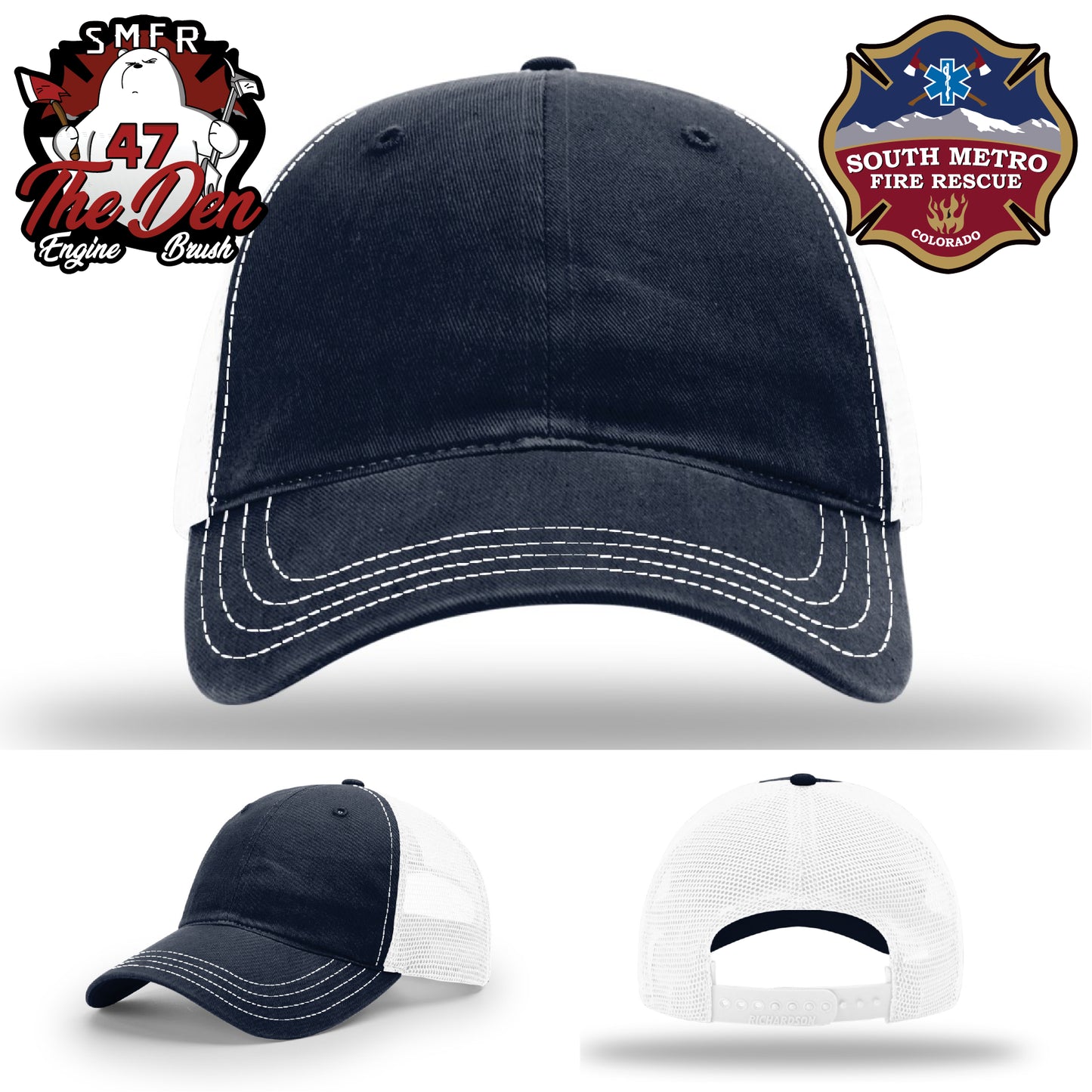 Professional fire department hat with custom patch detail