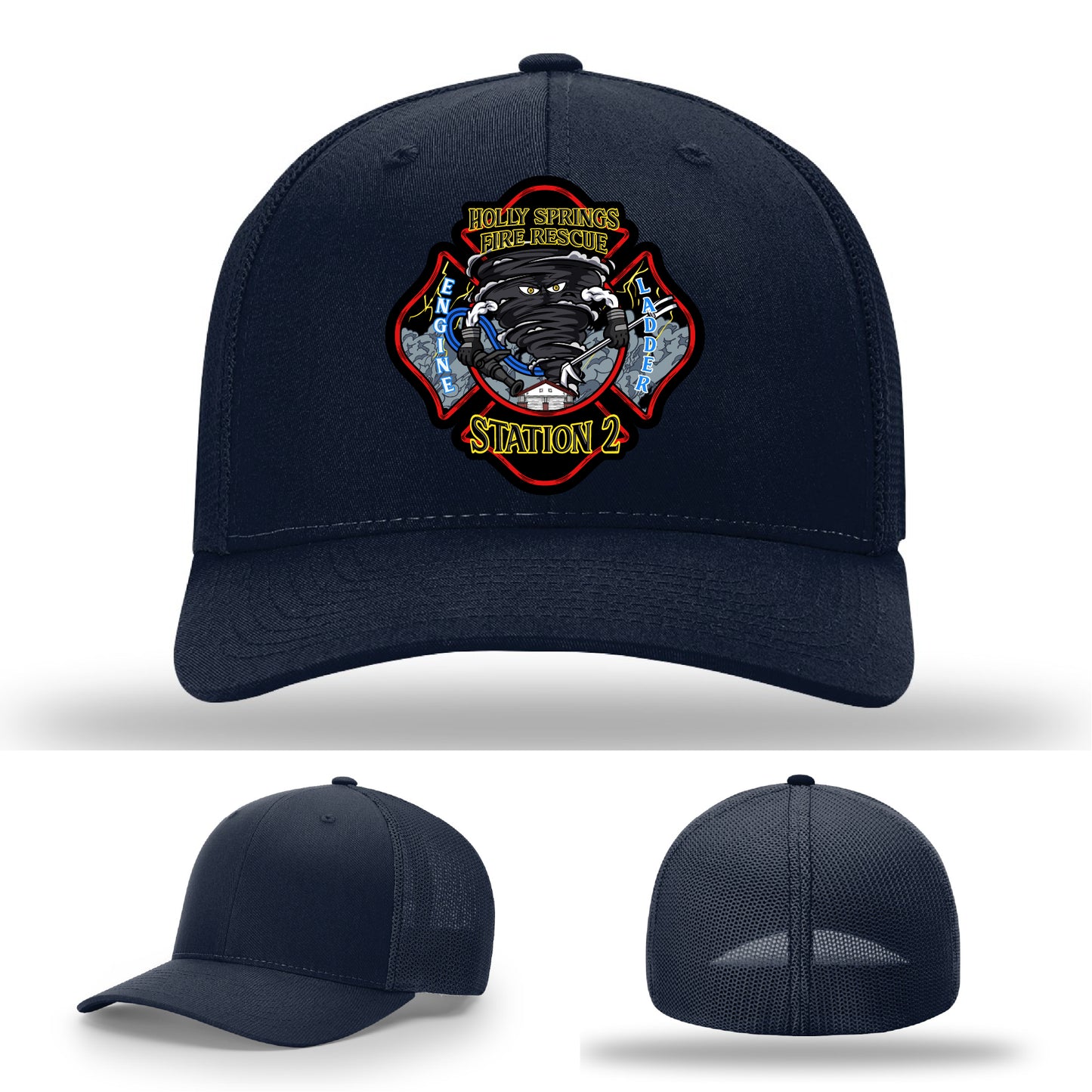 Custom hat with Holly Springs Station 2 firefighter identity