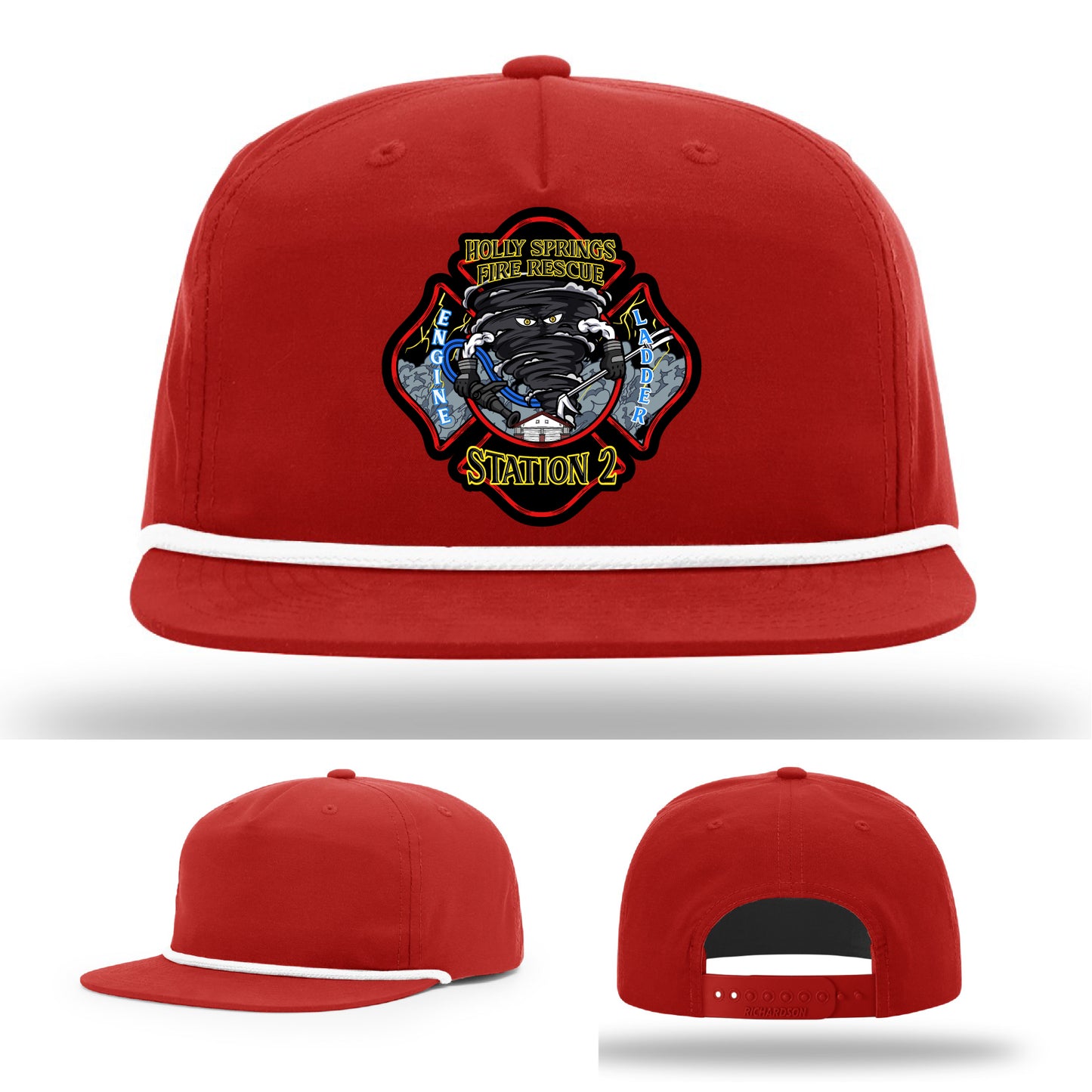Fully custom leather patch firefighter hat for Holly Springs Station 2