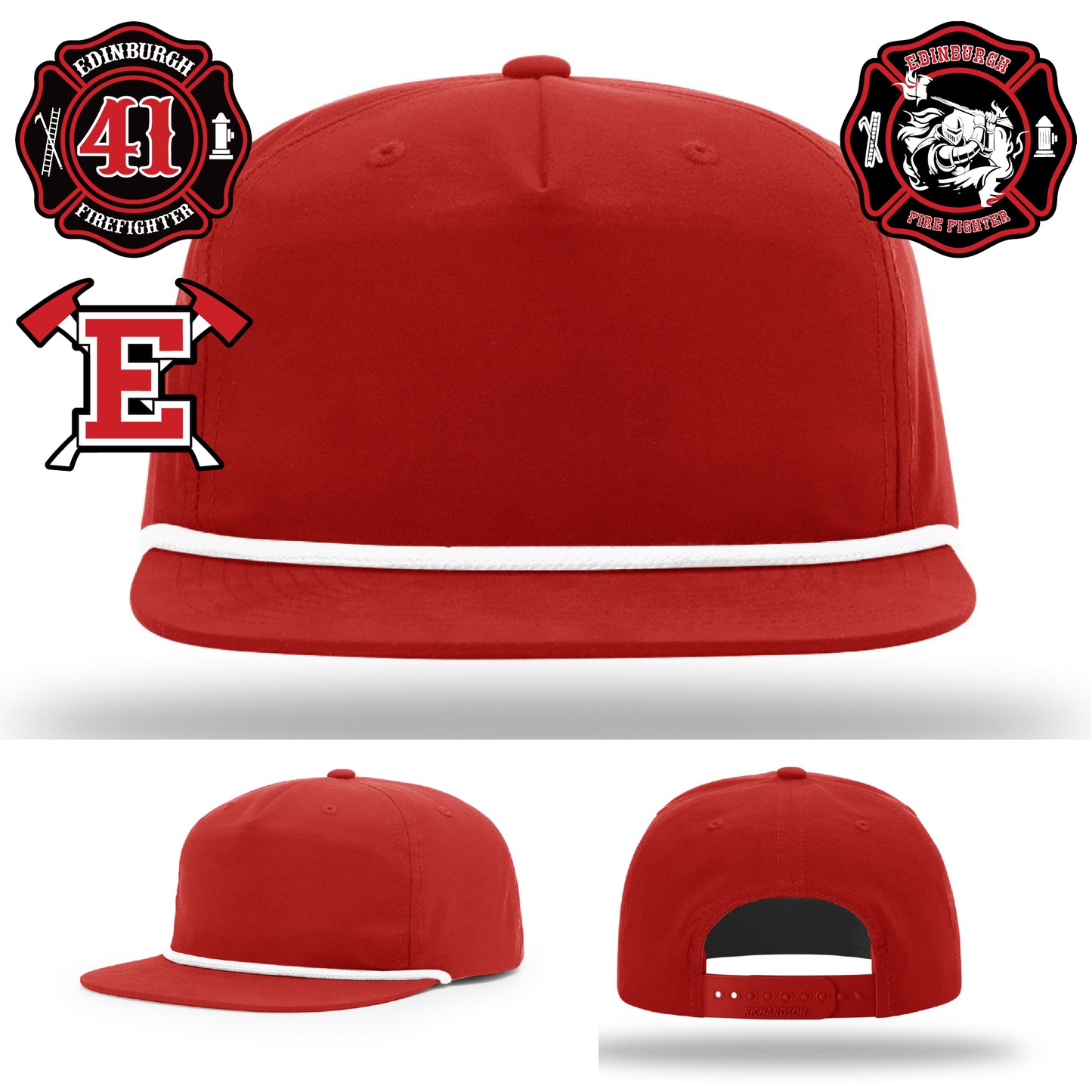 Engine company branded hat with firefighter leather patch