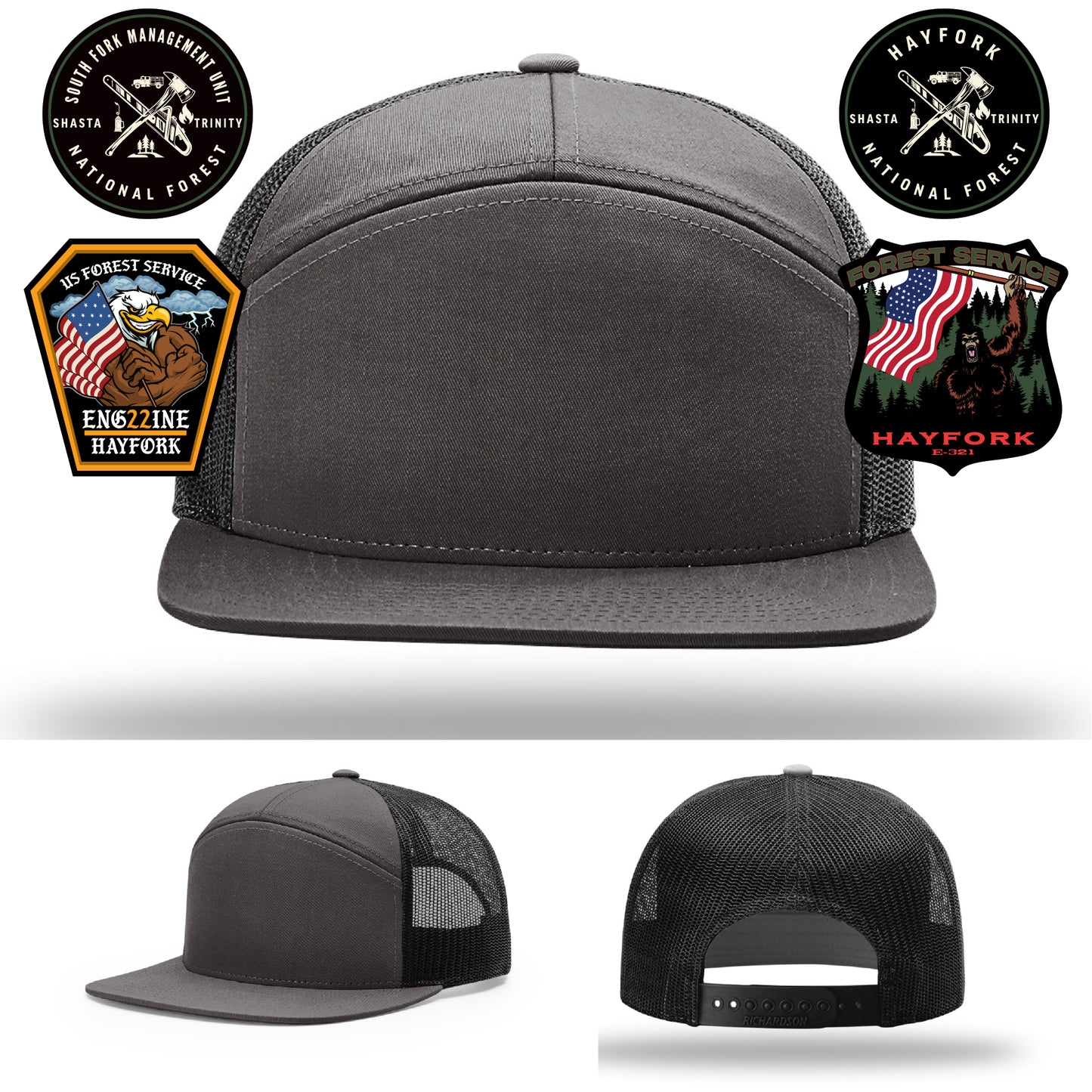 Hayfork Nation Forest station hat with leather patch front