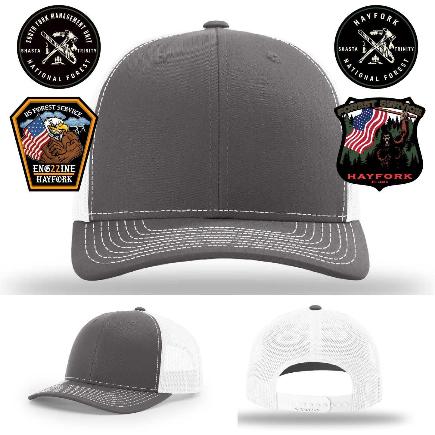 Rugged firefighter hat with Hayfork Nation Forest patch