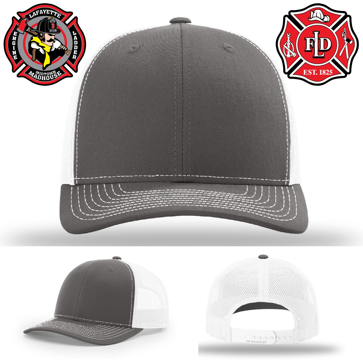 Custom firefighter leather patch hat with custom fire logos – perfect for off-duty or station wear