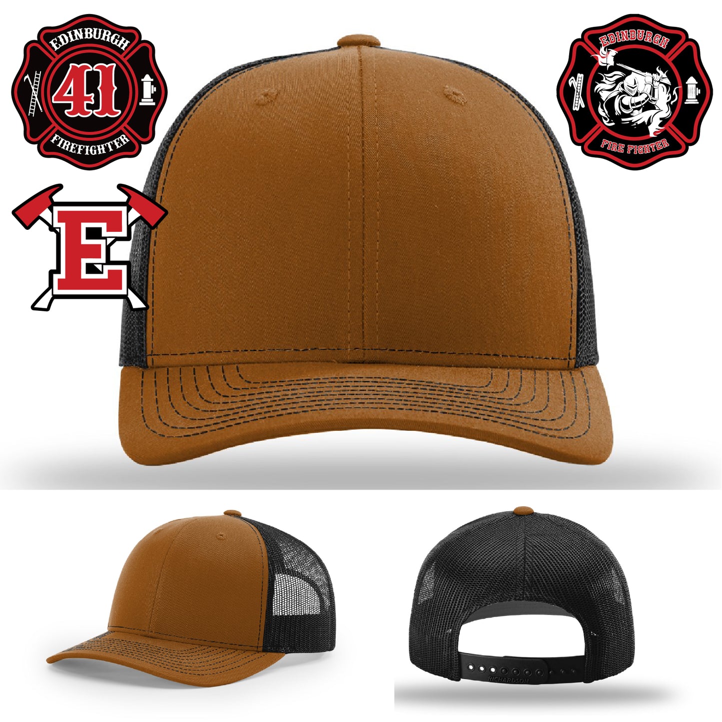 High-impact custom fire department patch on structured hat