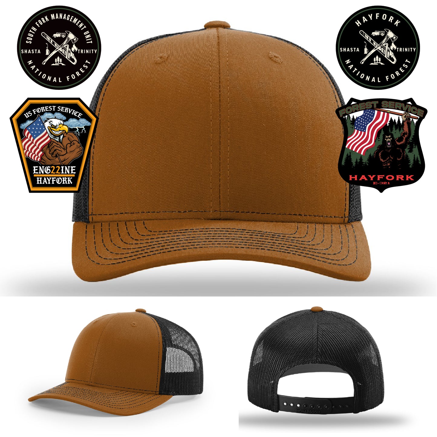Custom leather patch hat for Hayfork Nation Forest wildland teams