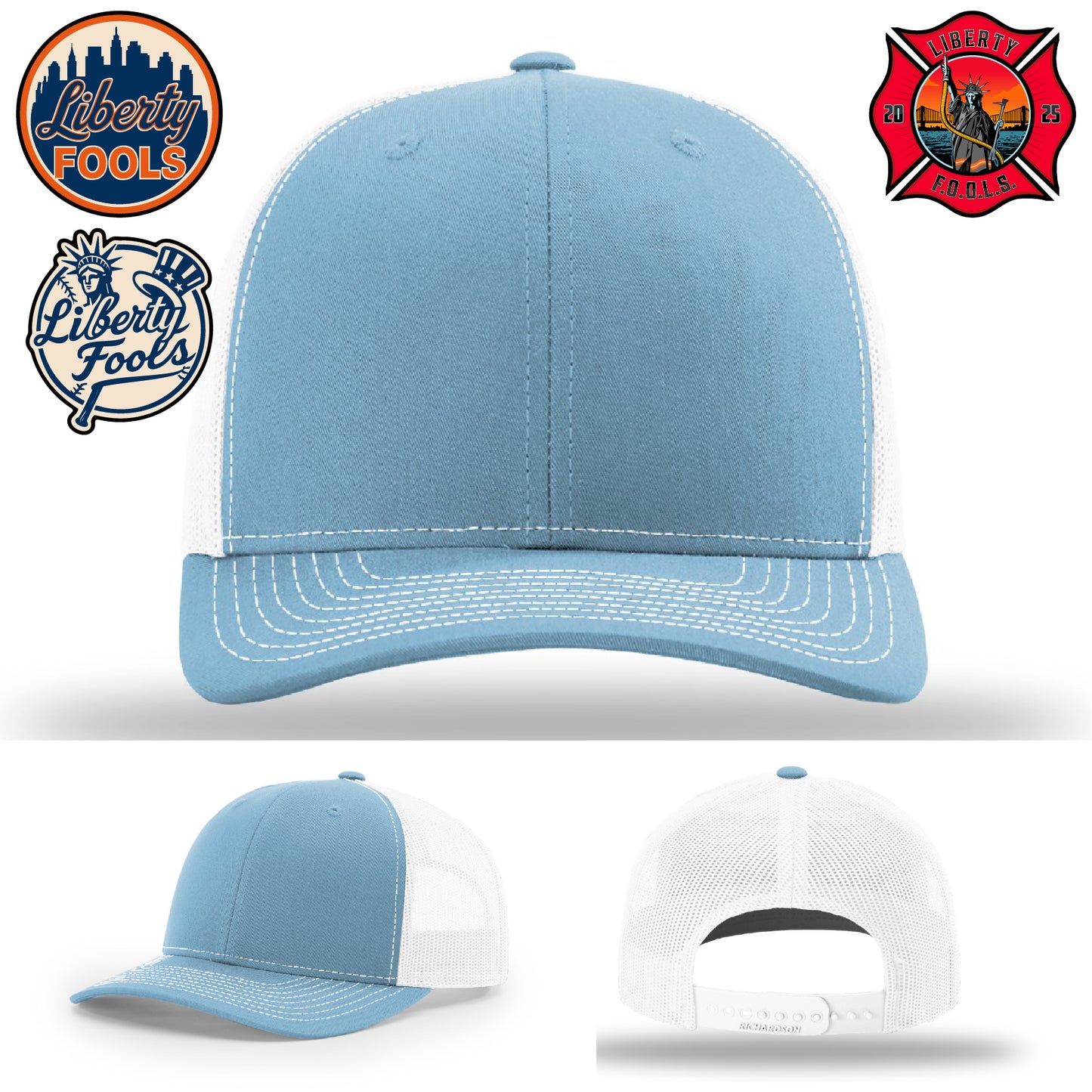Liberty City FOOLS firefighter hat logo variants β multiple Liberty FOOLS logos side-by-side.