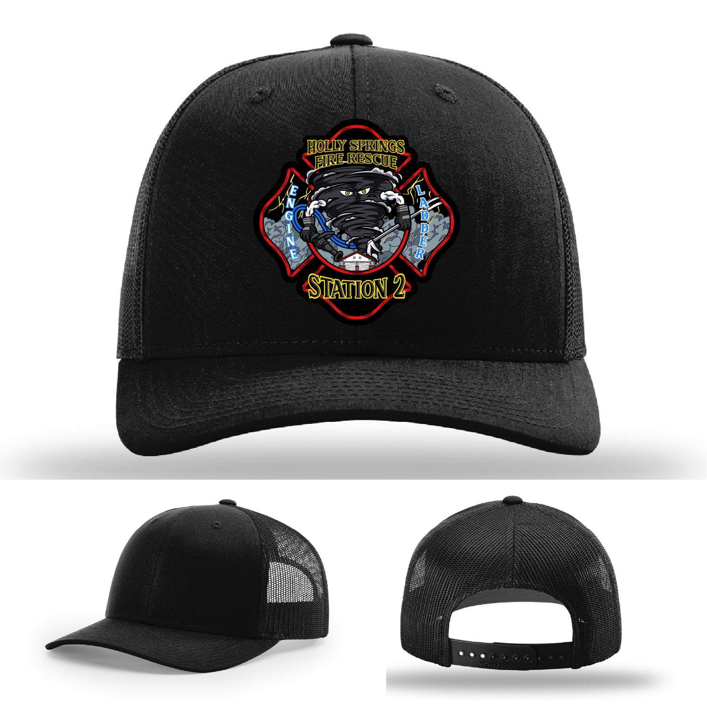 Custom firefighter hat featuring Holly Springs Station 2 department patch