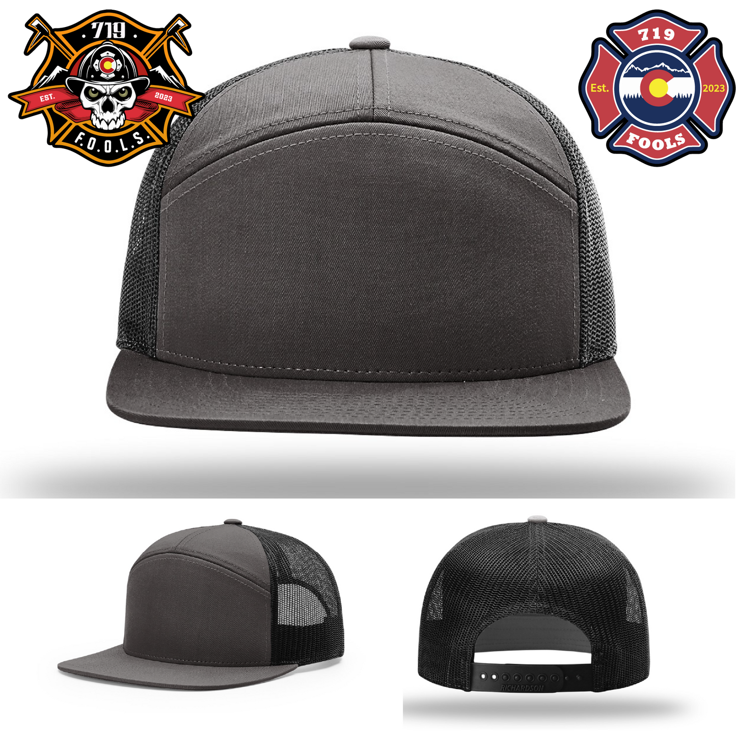 Richardson brand hat with FOOLS patch – firefighter leather style