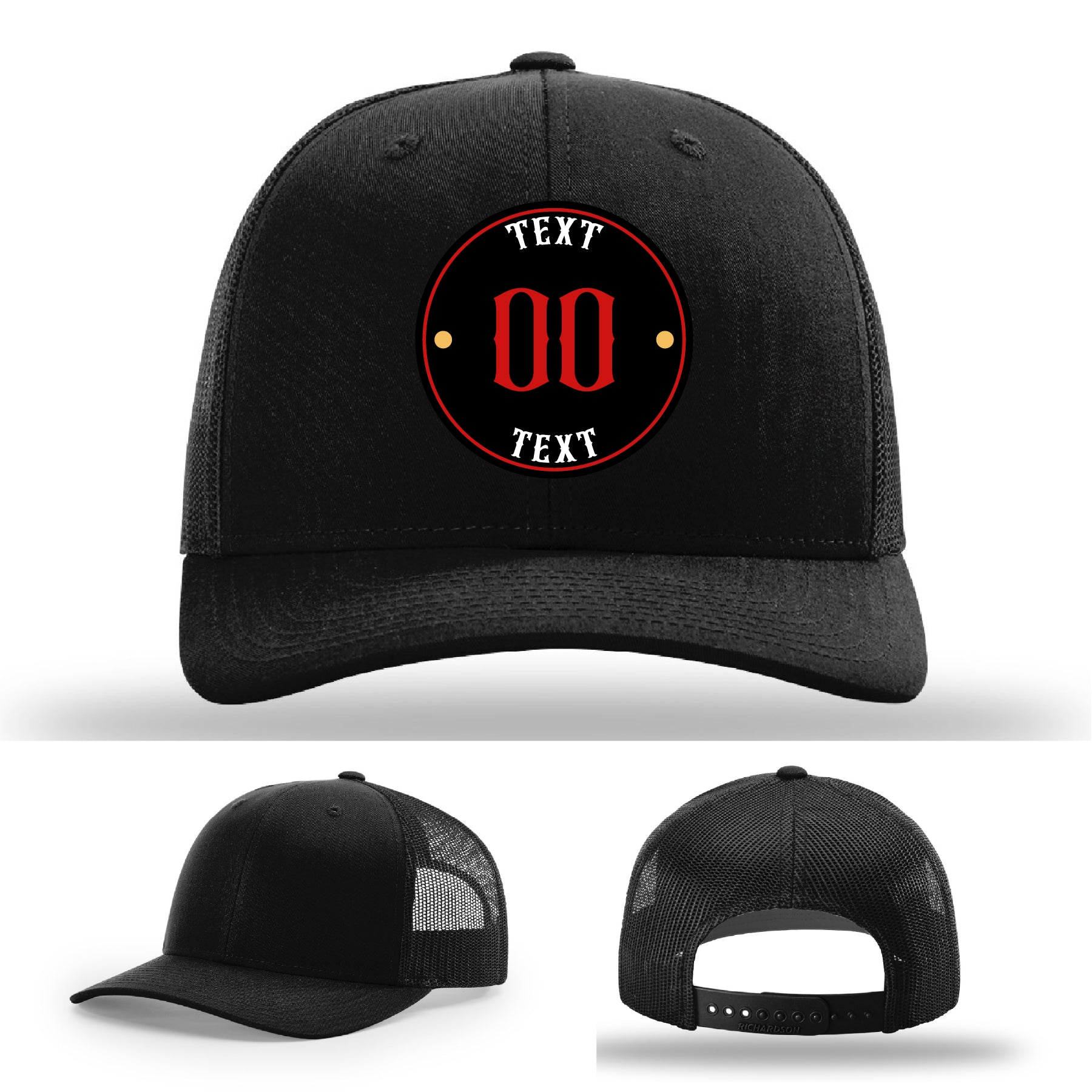 Branded leather patch hat with custom artwork upload option