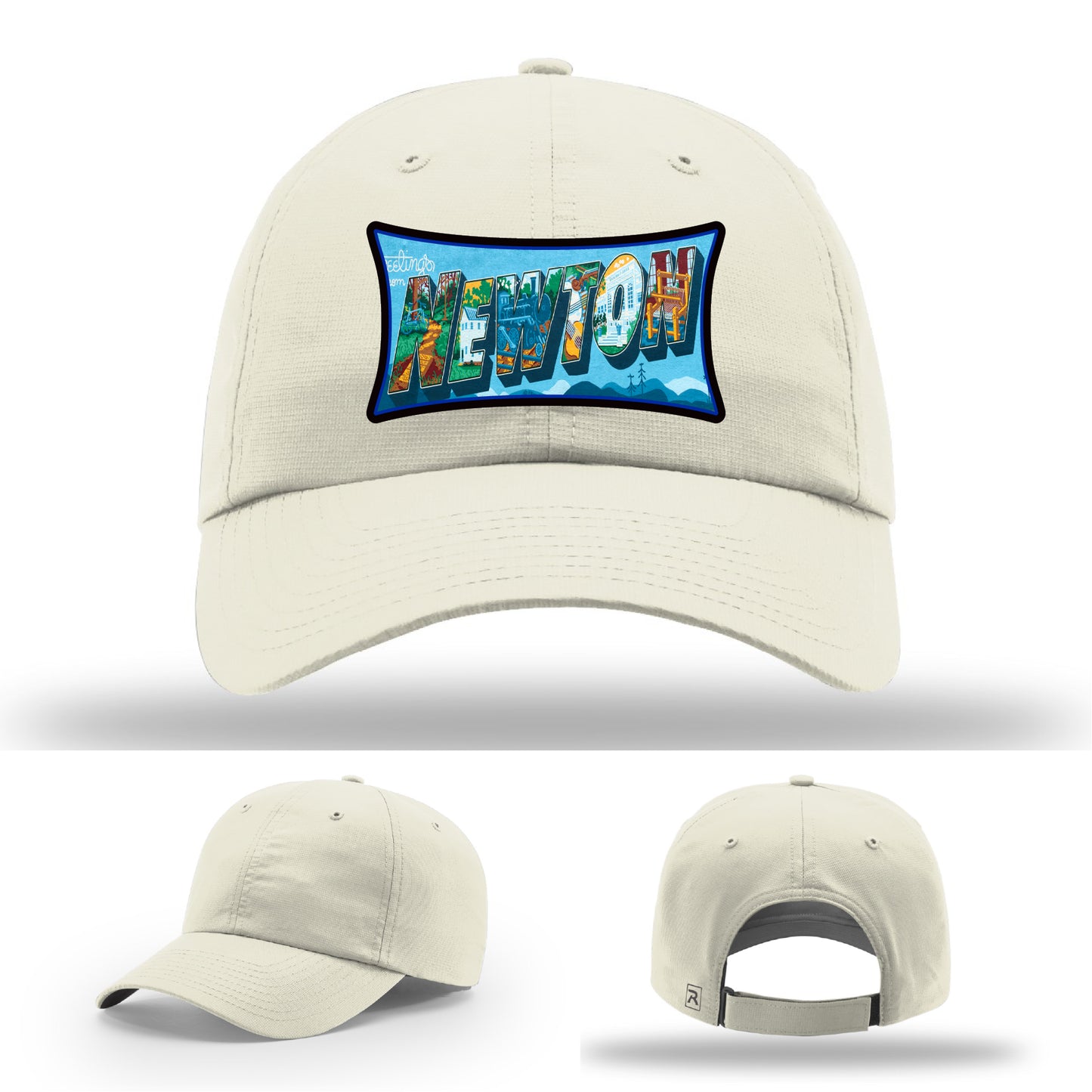 Richardson hat with leather patch featuring Newton NC mural artwork from downtown.