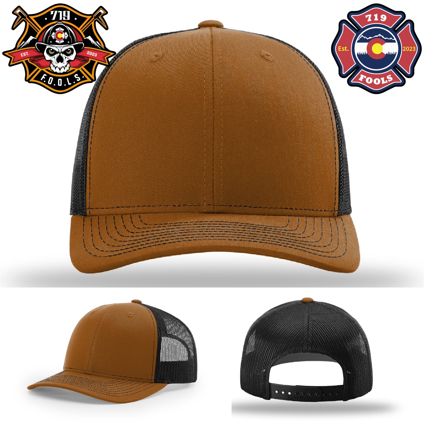 719 FOOLS leather patch repping fire service on Richardson hat