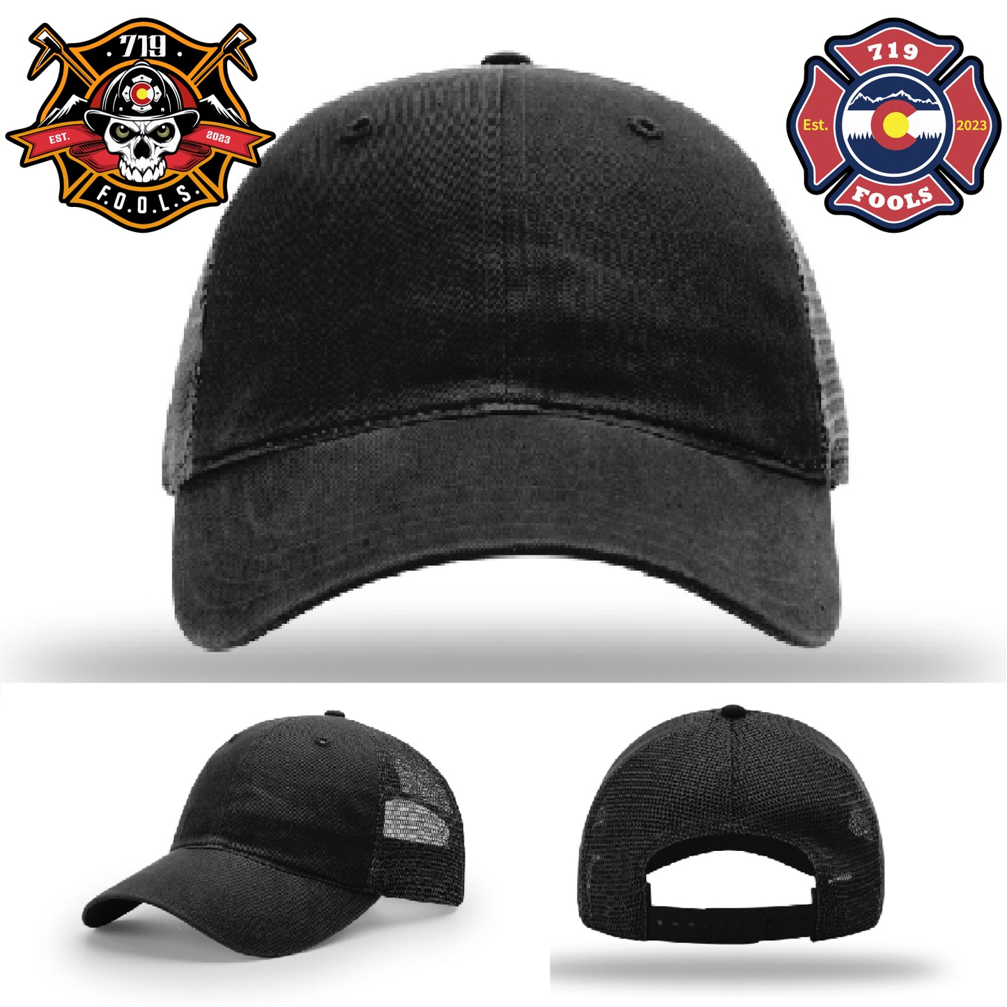 Leather patch for firefighters – 719 FOOLS logo on Richardson hat