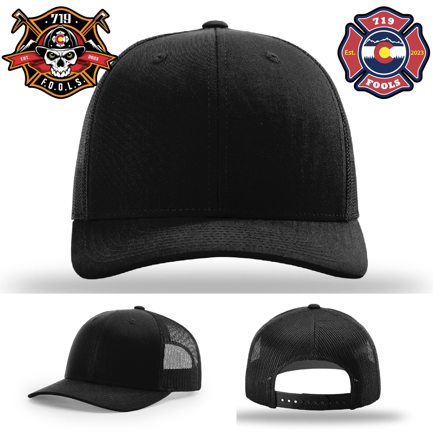 719 FOOLS skull and tool patch set on classic Richardson hat