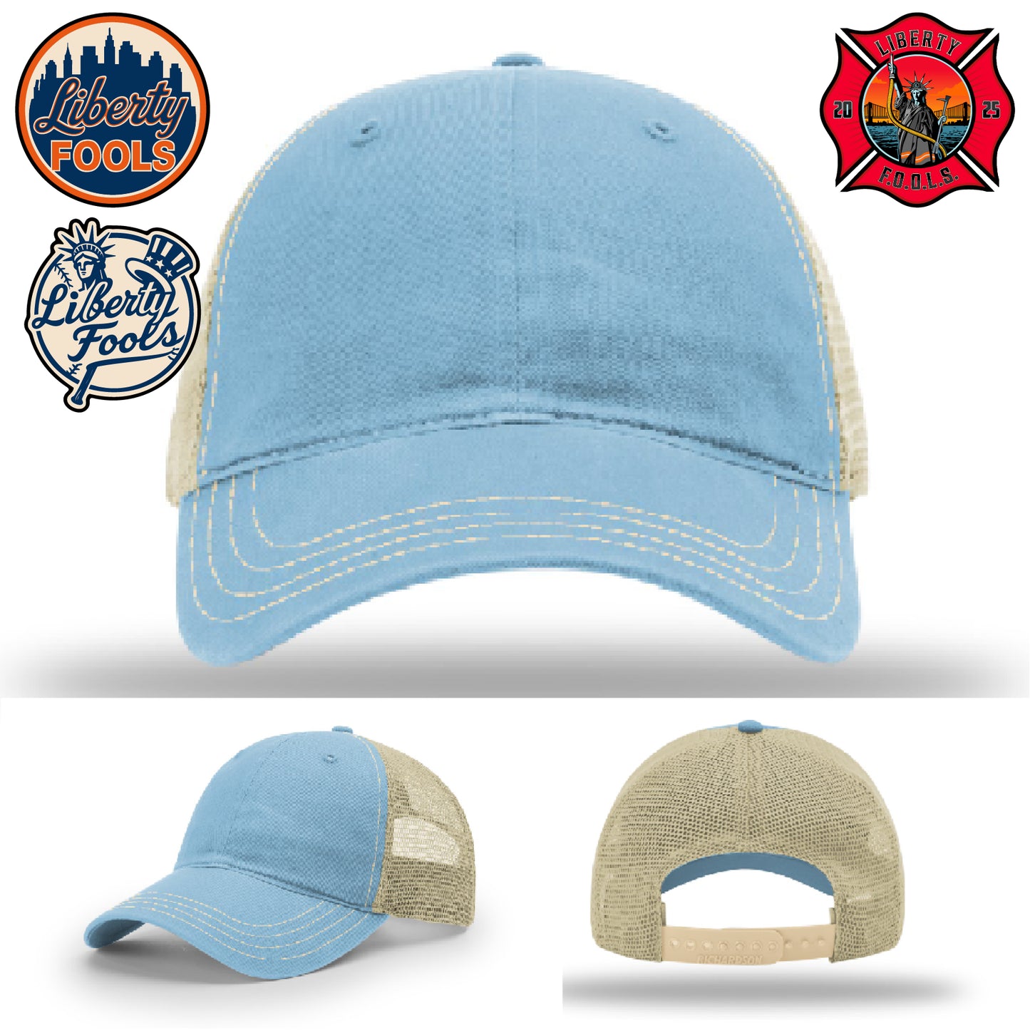 Liberty City FOOLS firefighter hat logo variants β FOOLS branding visual reference for hats.