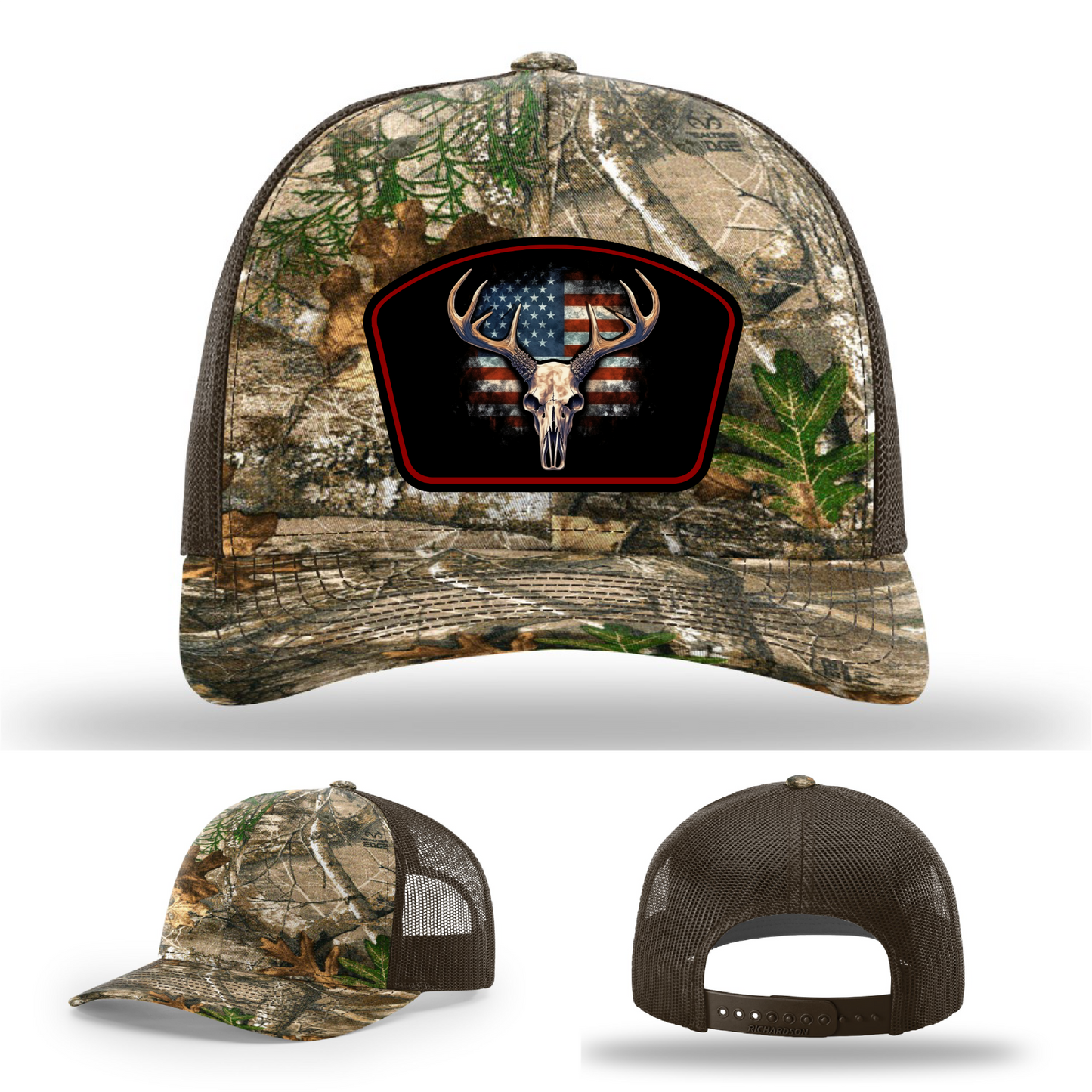 Buck skull leather patch variants – American flag designs