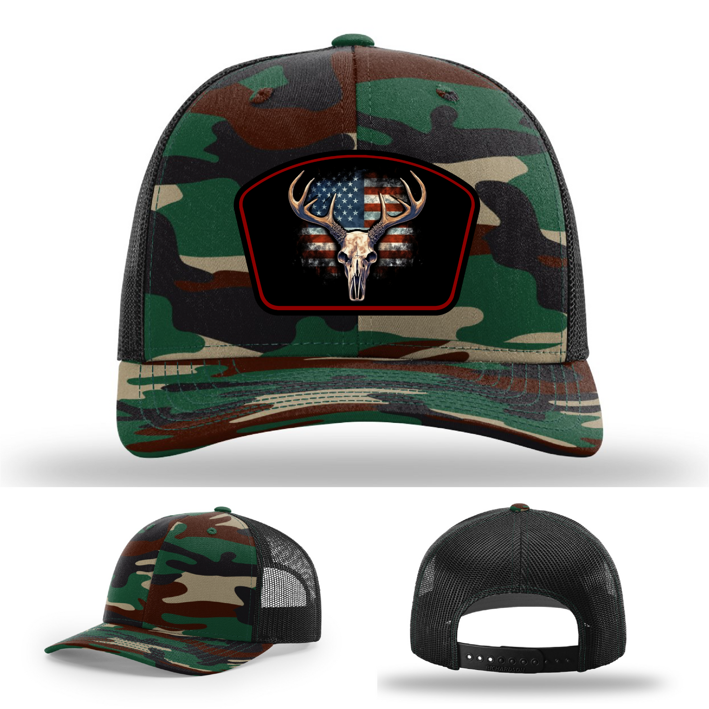 Variant hat logos – patriotic flag skull patch styles