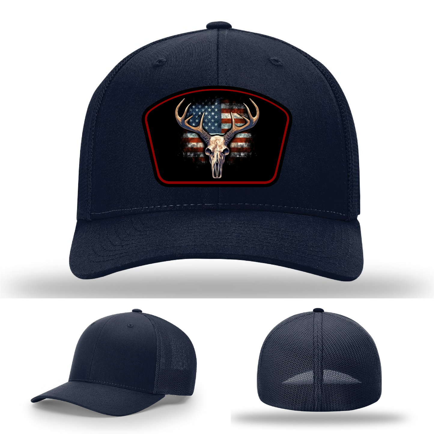 Richardson hats with flag buck patch – logo variants displayed