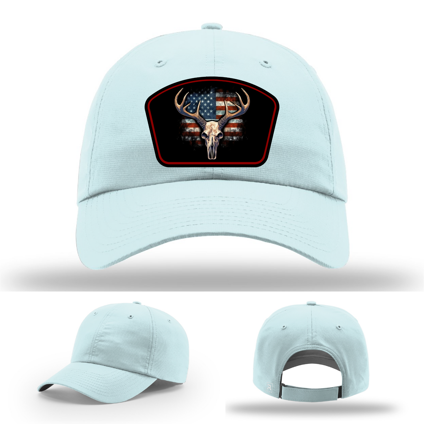 Multiple patriotic leather patches – buck skull designs