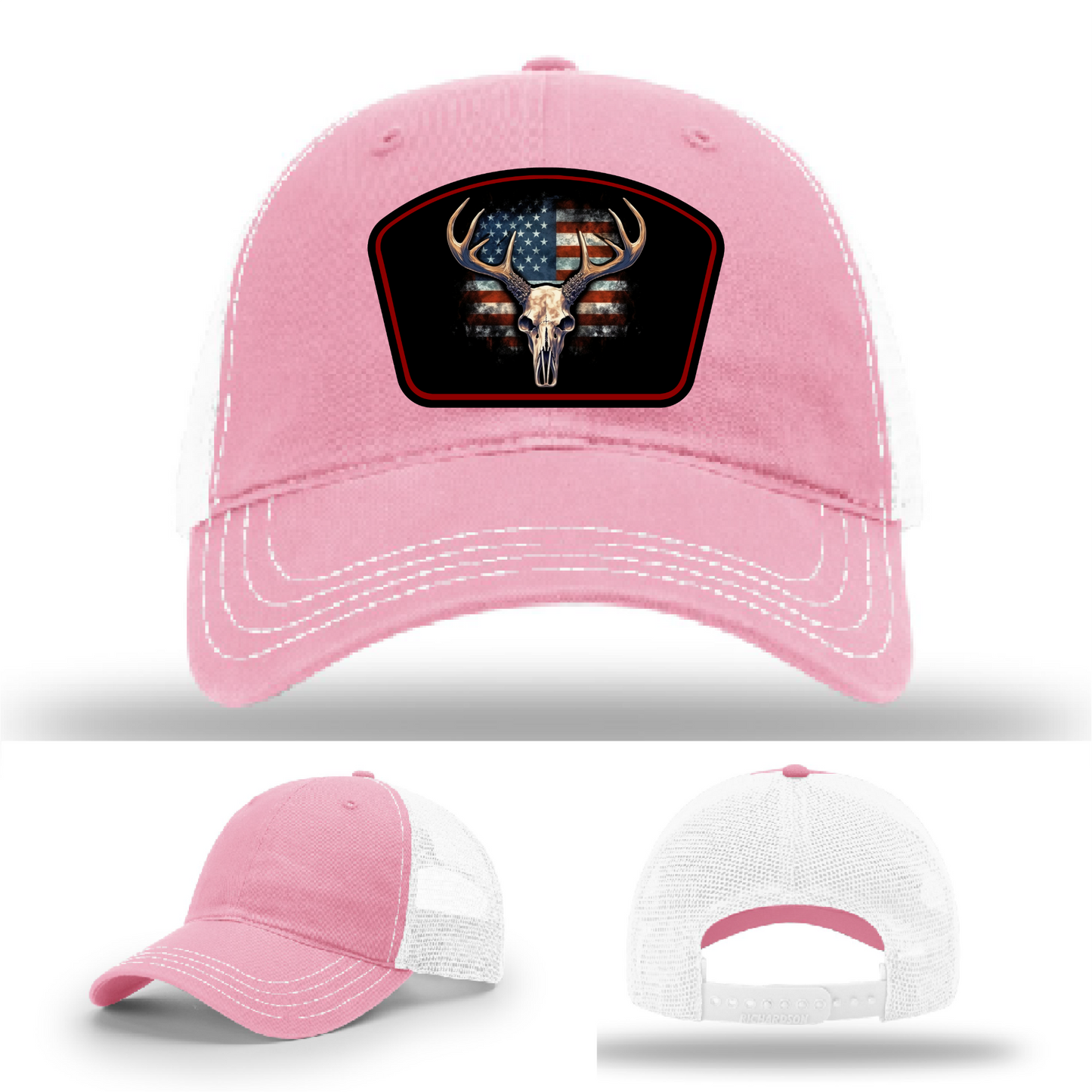 Leather patch hat logo types – patriotic deer skull theme