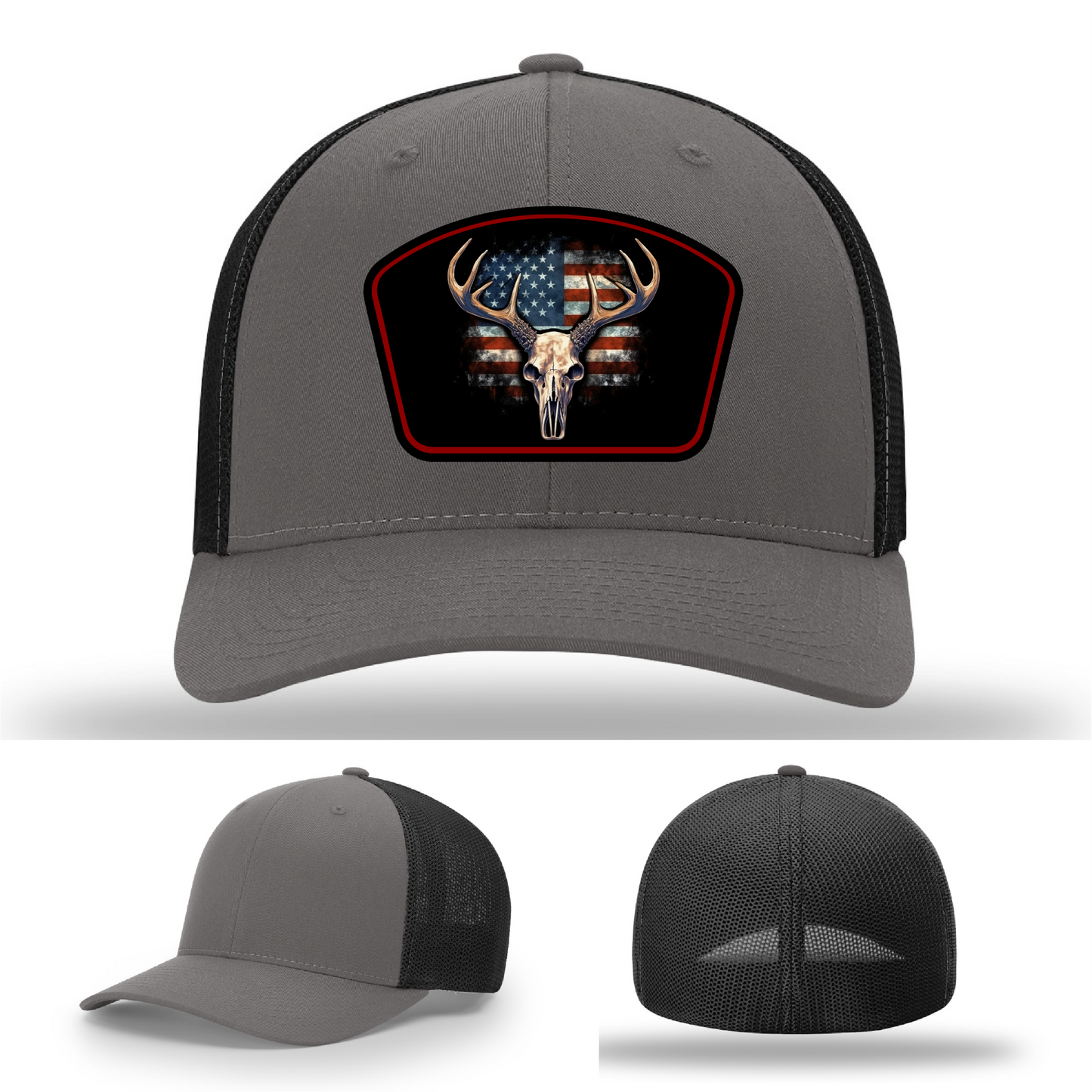 Patriotic deer skull patch collection – logo variants across Richardson hats