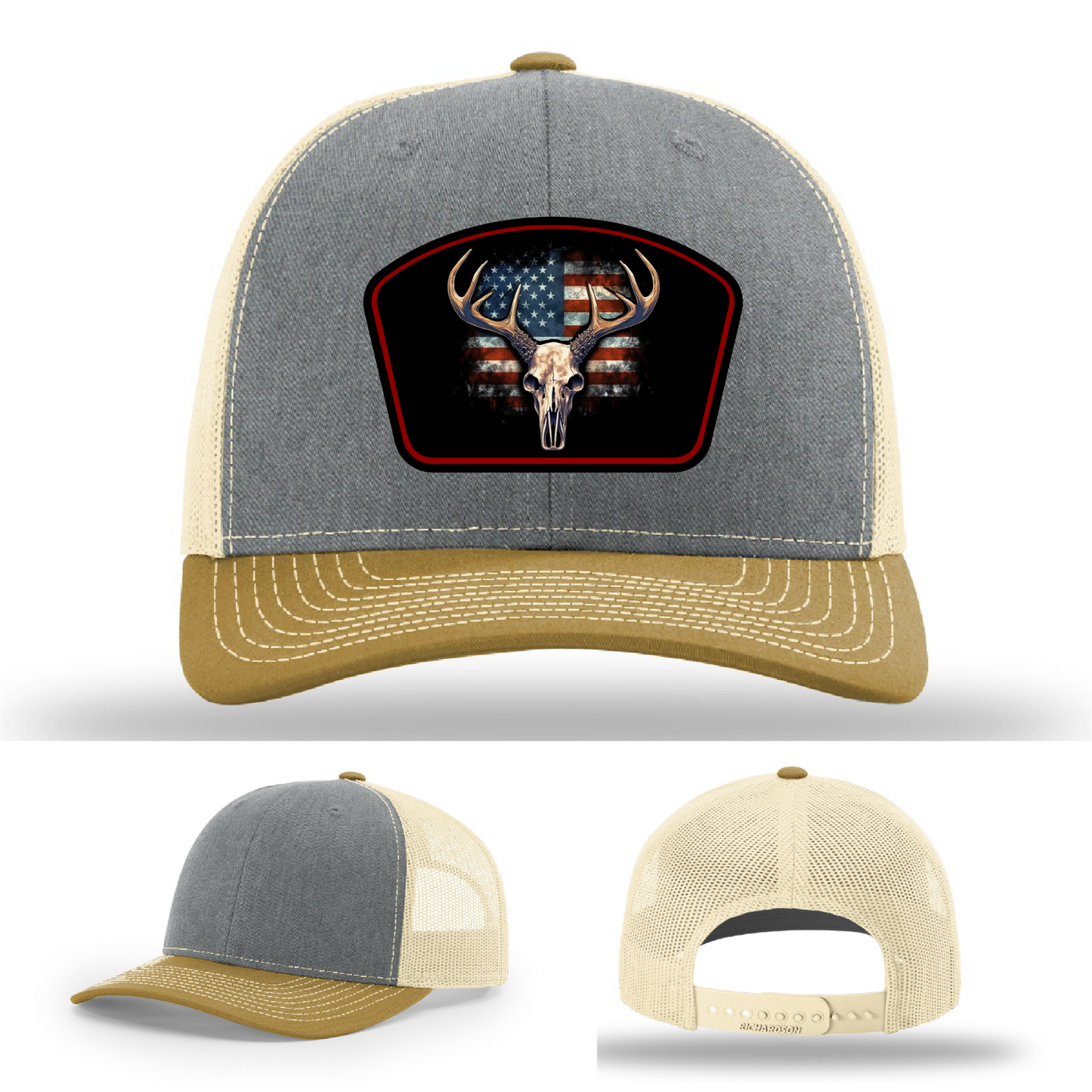 Patriotic deer skull logo variations – leather patch set