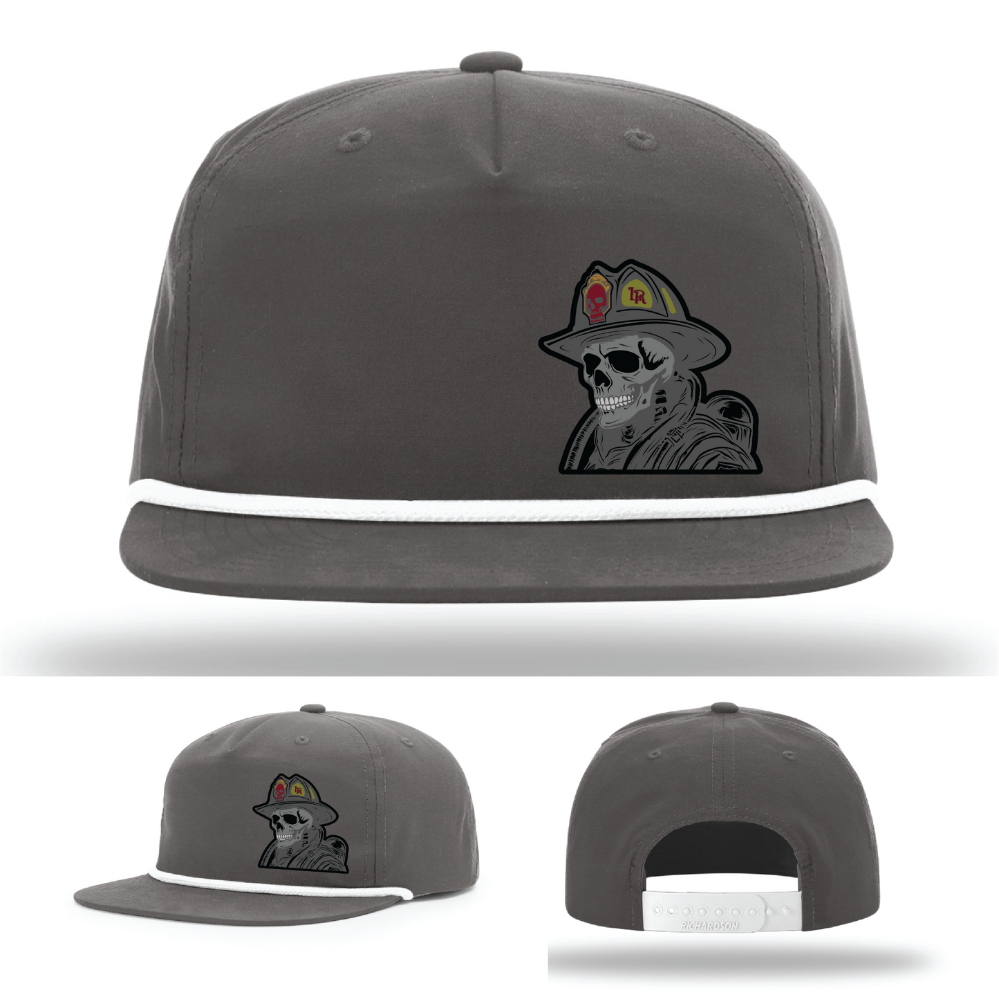 Skull firefighter helmet logo variants – leather patches featured on Richardson hats