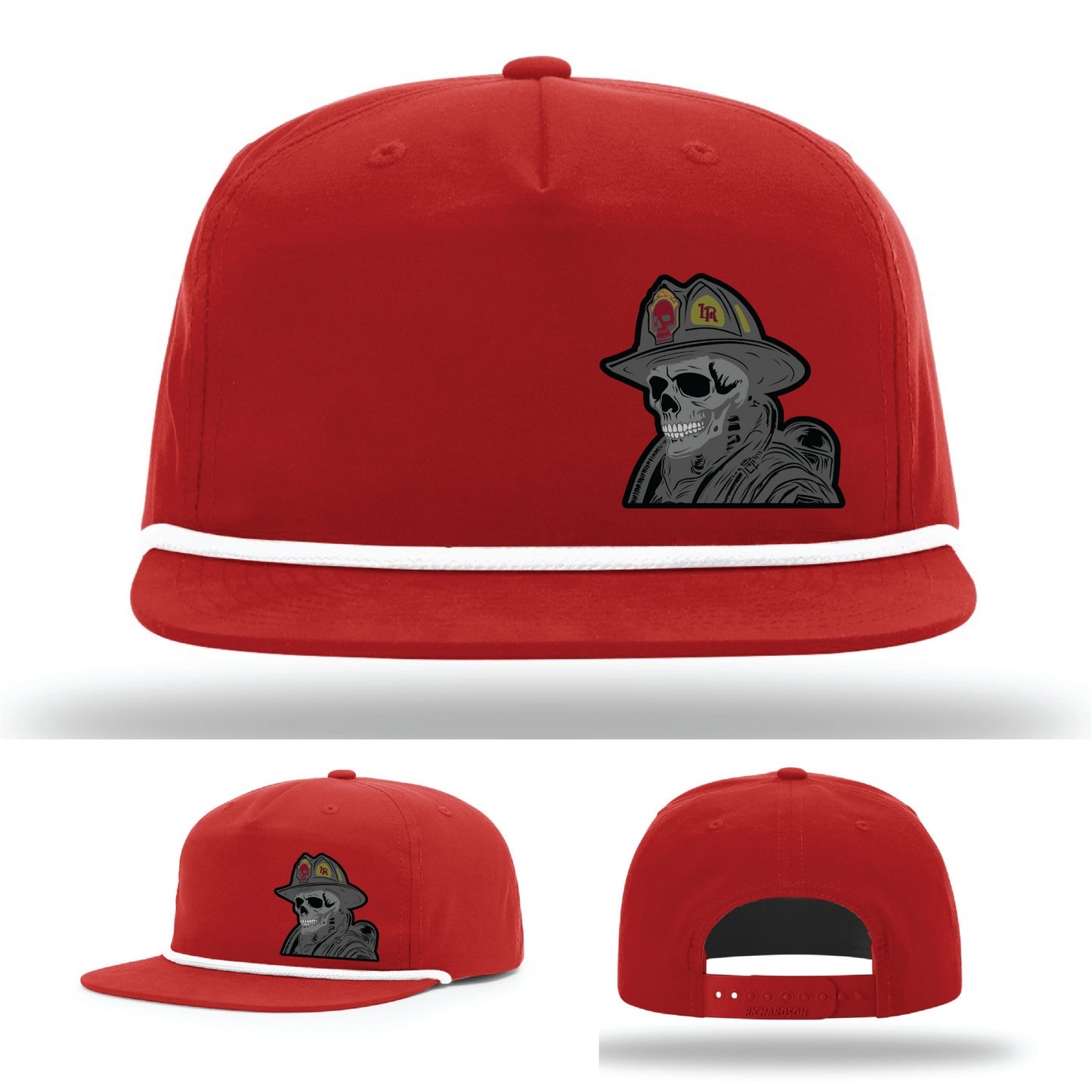Variant firefighter hat logos – skull patch designs on Richardson leather hats