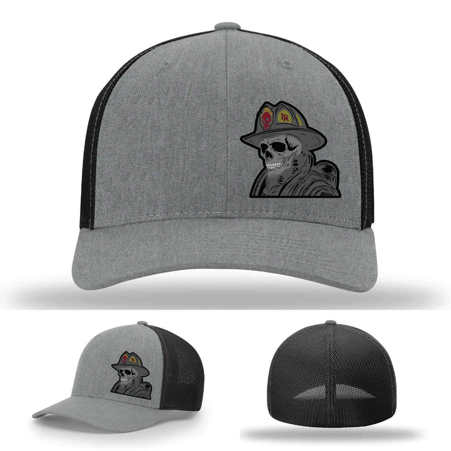 Skeleton firefighter patch styles – featured on Richardson leather hat logos
