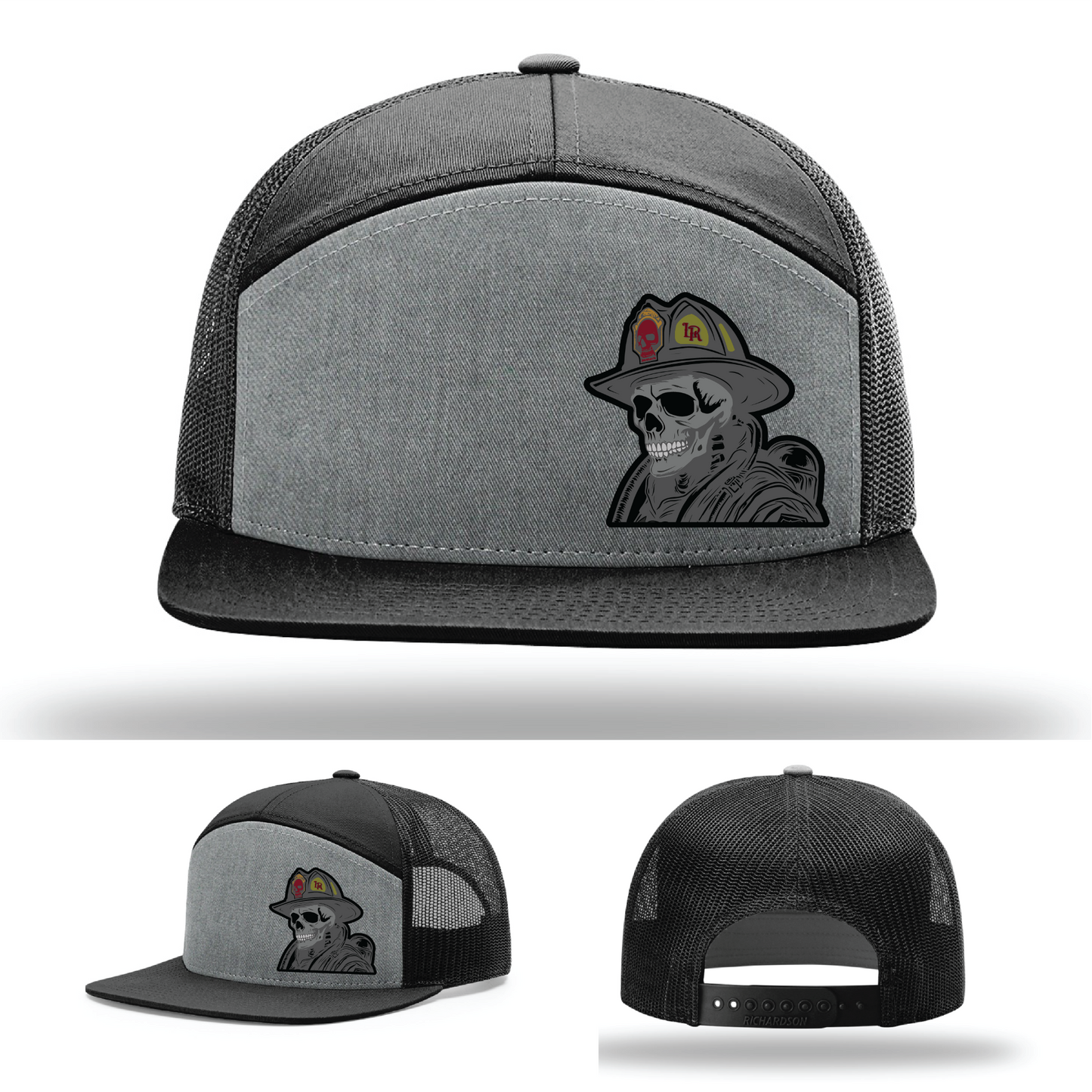 Firefighter hat variants – skull helmet patch logos on Richardson hats