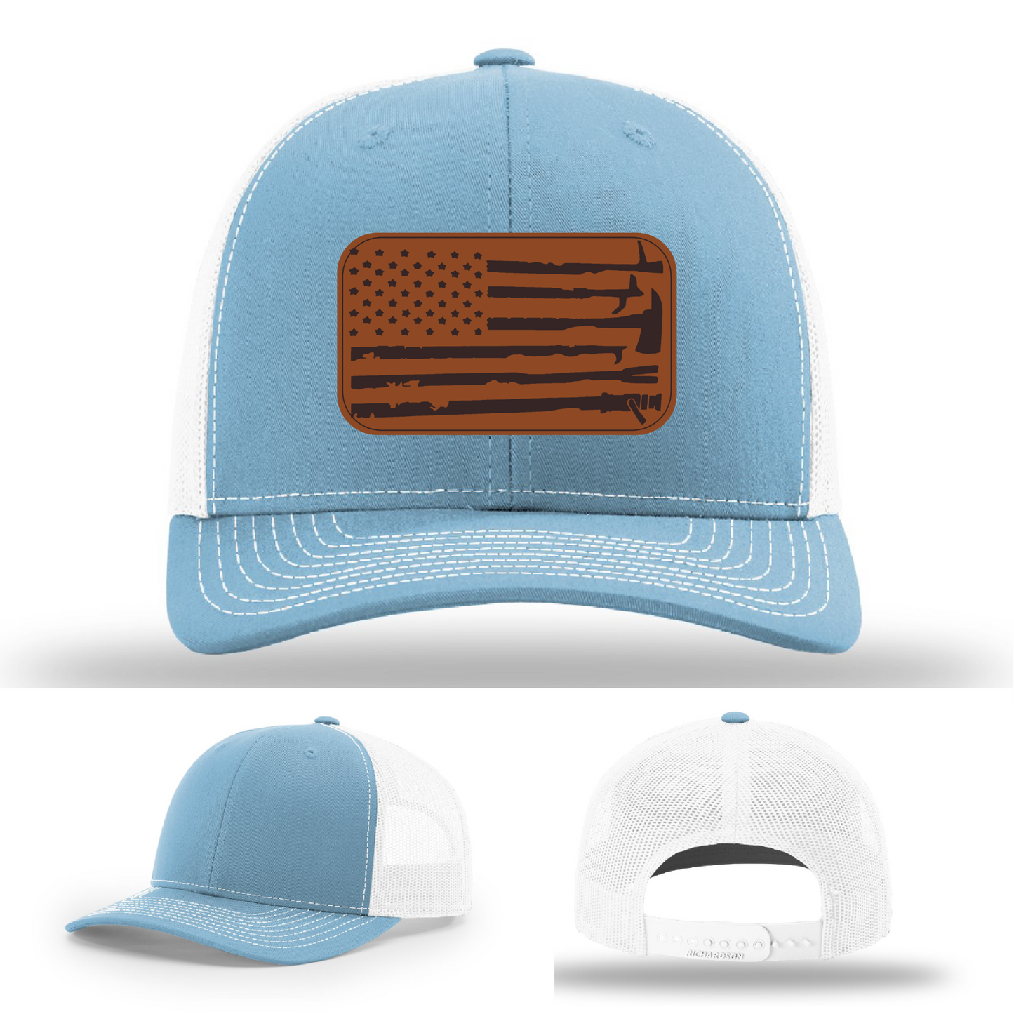 Leather patch firefighter hat – Richardson hat with fire tool American flag design