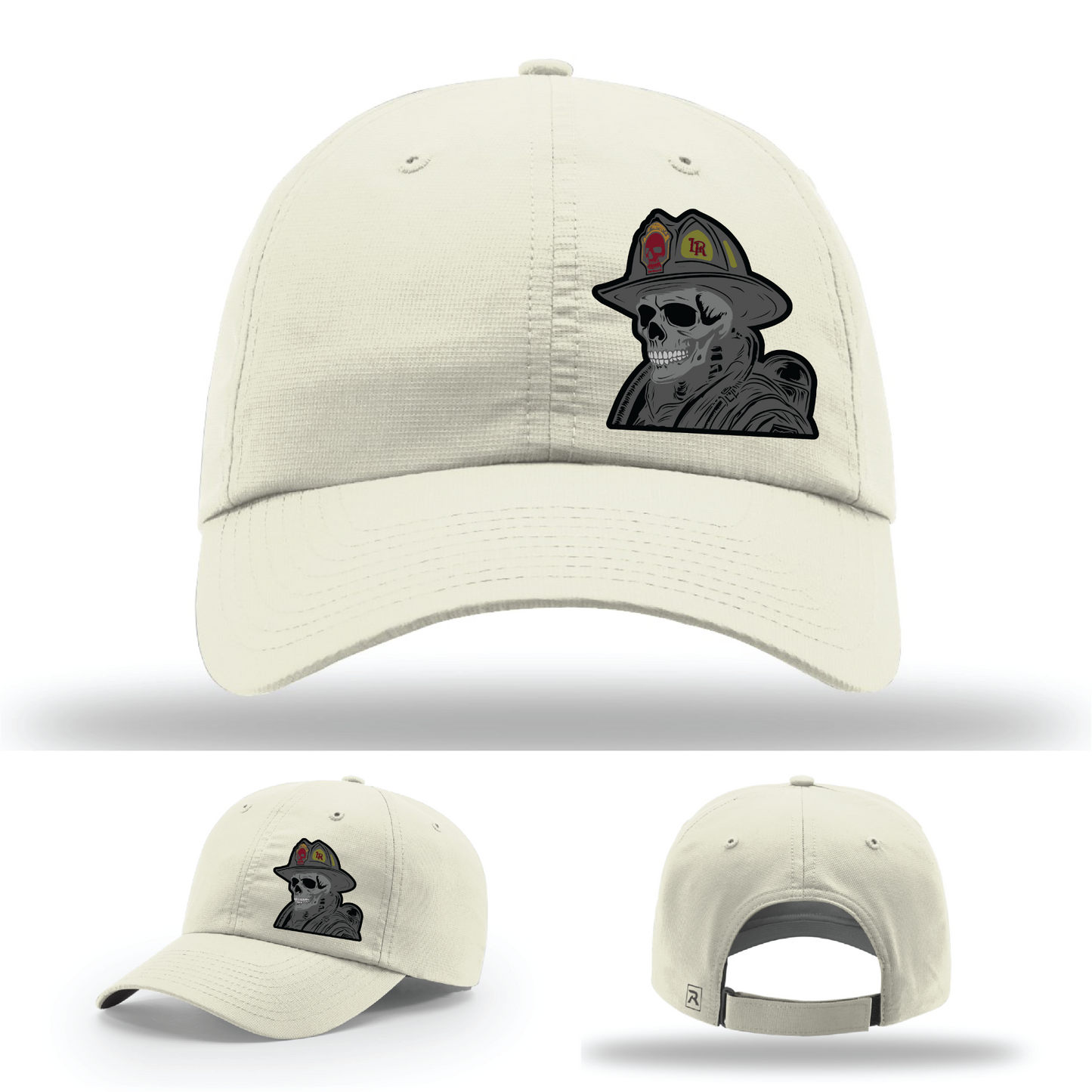 Firefighter skull emblem variations – helmet patch logos on Richardson hats