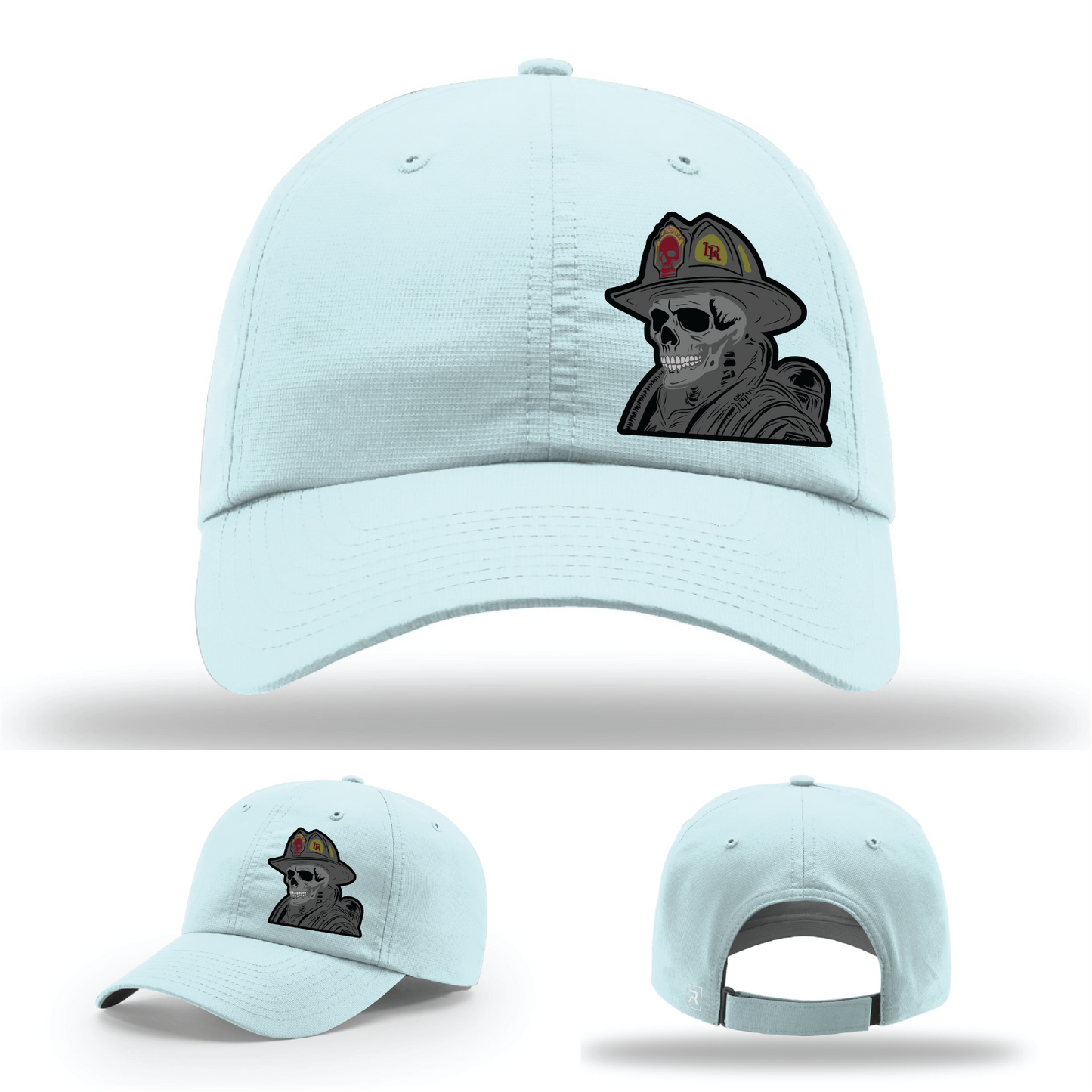 Richardson firefighter skull patch logos – leather variants with helmet design