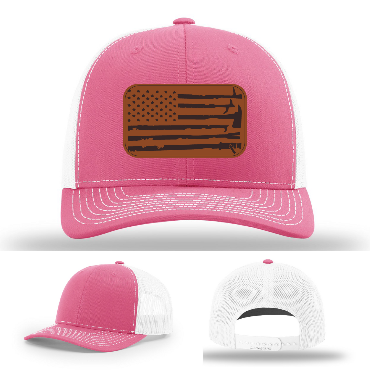 Leather patch firefighter hat – Richardson hat with fire tool American flag design
