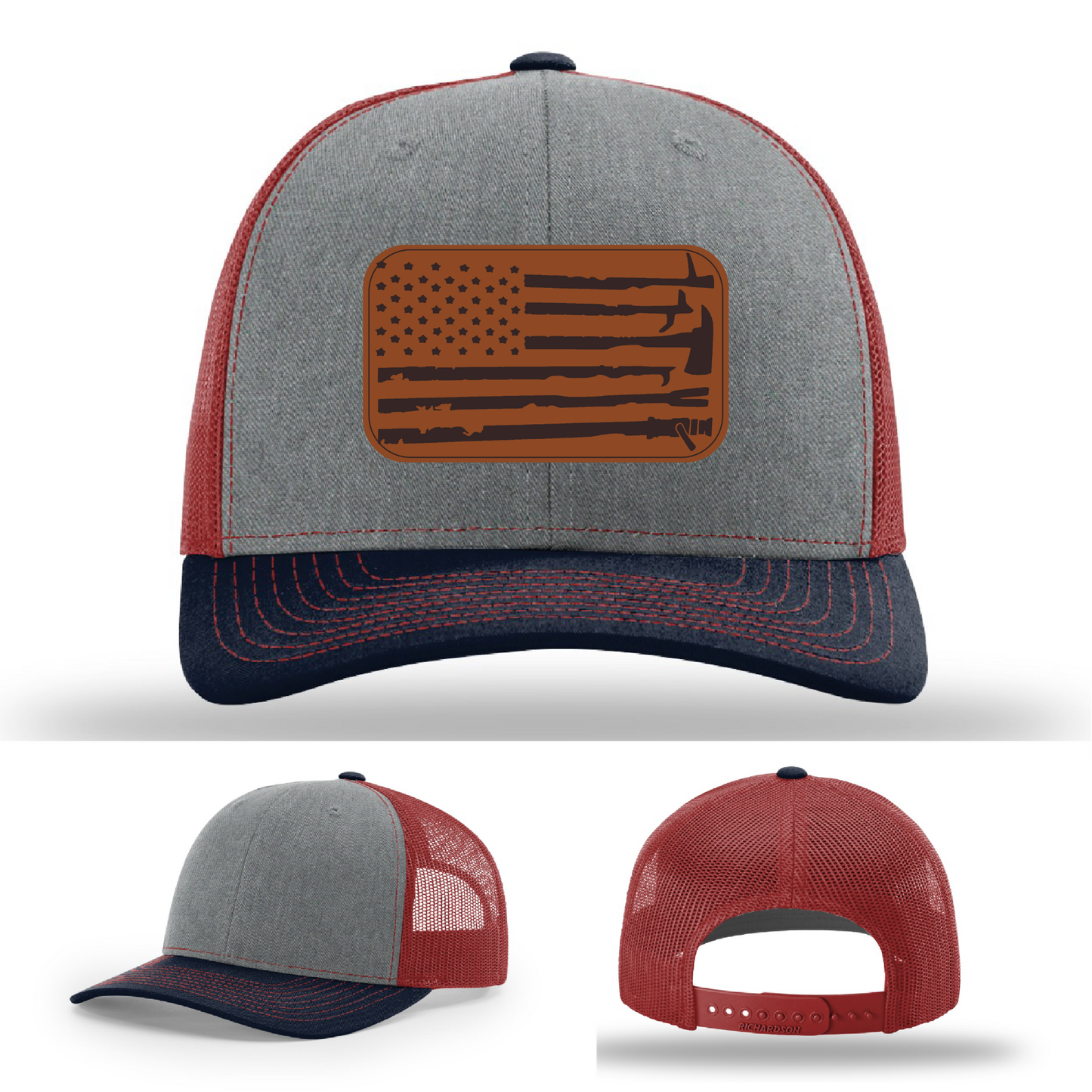 Leather patch firefighter hat – Richardson hat with fire tool American flag design
