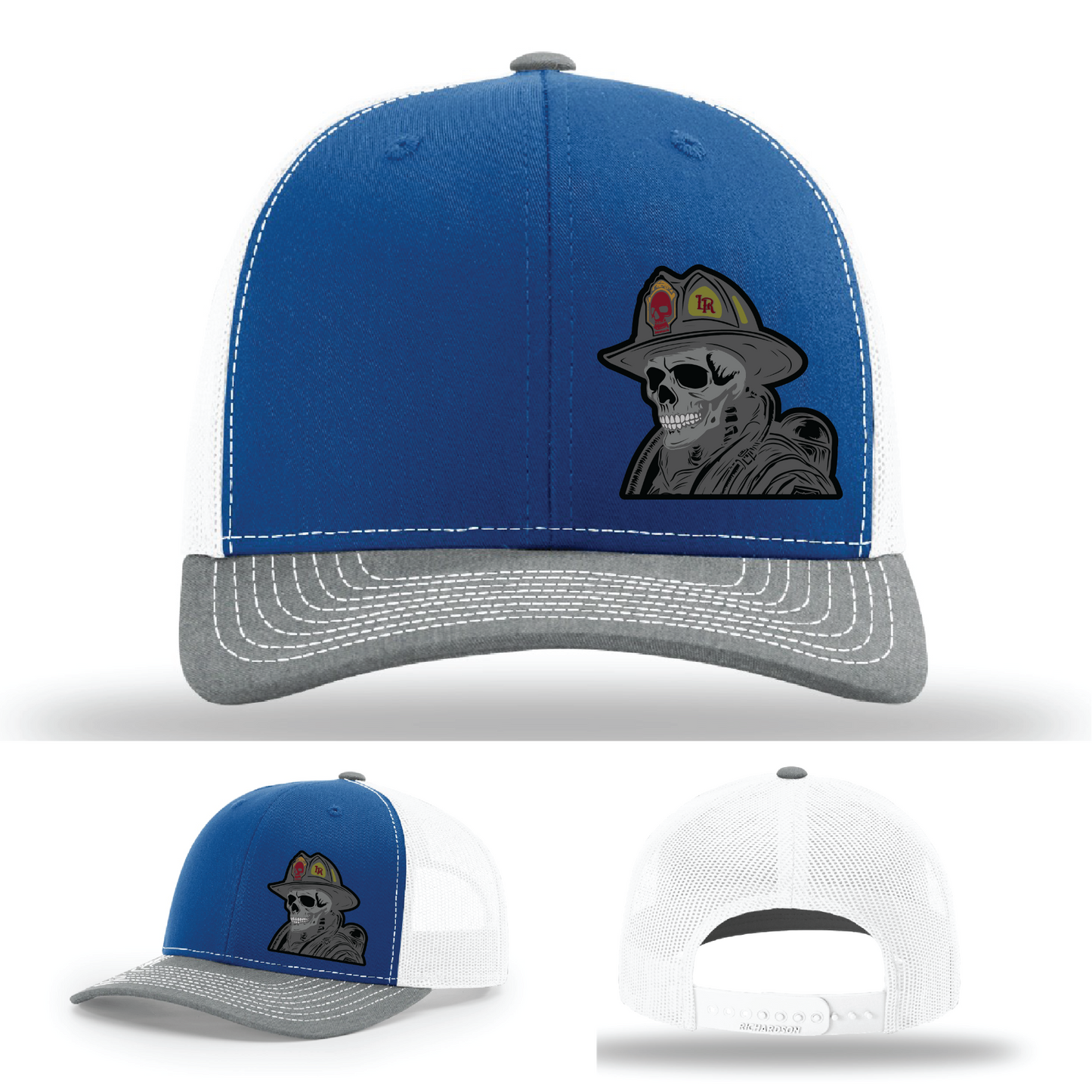 Richardson firefighter patch styles – skull helmet logos in leather