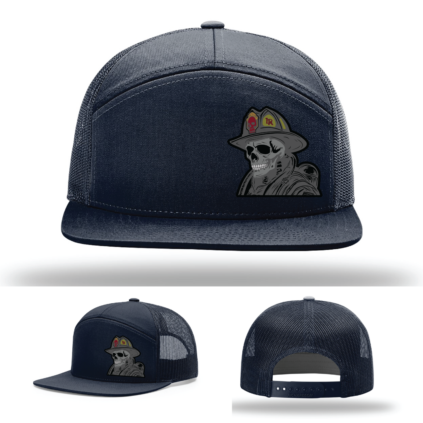 Richardson firefighter hat options – skull patch logo variants in leather