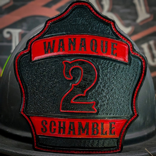 Firefighter helmet shield with clean readable rank layout