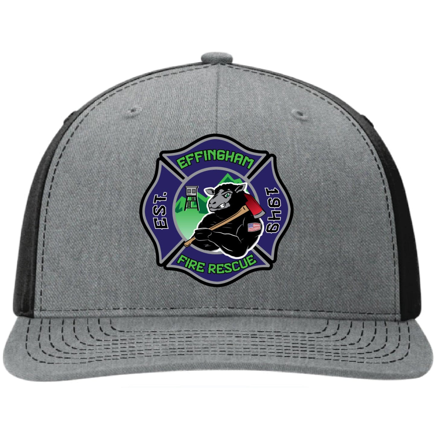 Effingham Fire Rescue cutom leather patch hat. With a full color patch with the departments design.