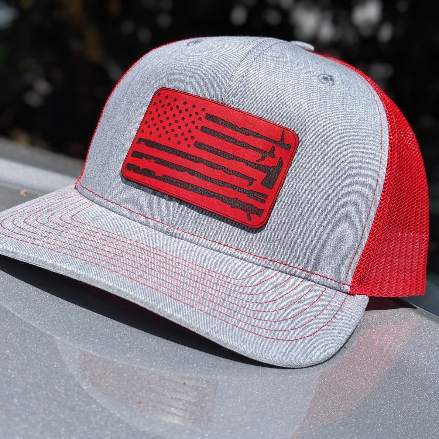 Custom firefigther hat with fire ground tools leather patch