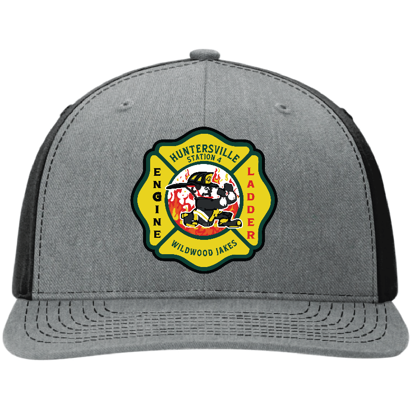 Huntersville Fire Department custom leather patch on a Richardson hat