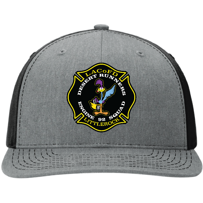LA County Fire Department Desert Runners custom leather patch on a Richardson hat