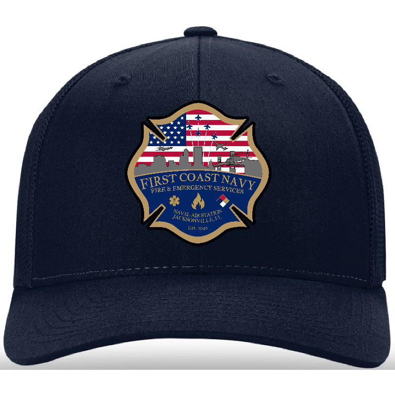 NAS Jacksonville FL Leather Patch on a Richardson 112 snapback or 110 fitted hat by Little River Customs