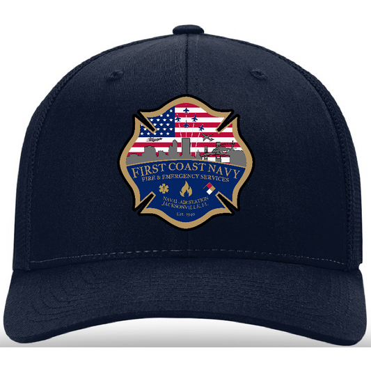 NAS Jacksonville FL Leather Patch on a Richardson 112 snapback or 110 fitted hat by Little River Customs