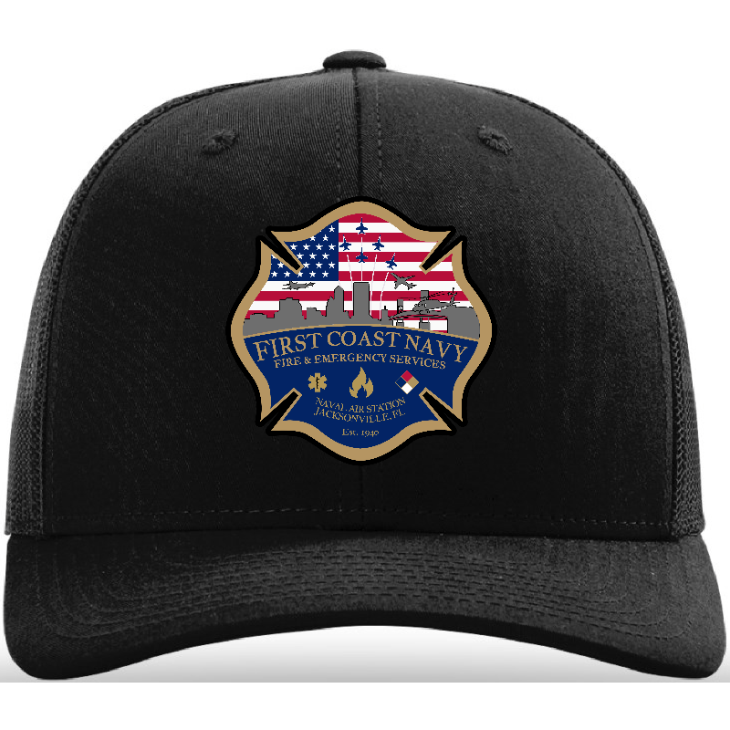 NAS Jacksonville FL Leather Patch on a Richardson 112 snapback or 110 fitted hat by Little River Customs