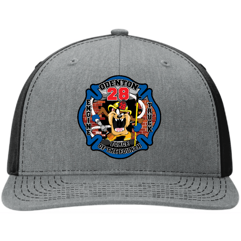 Custom firefighter hats with leather patch on Richardson 112 for your fire department