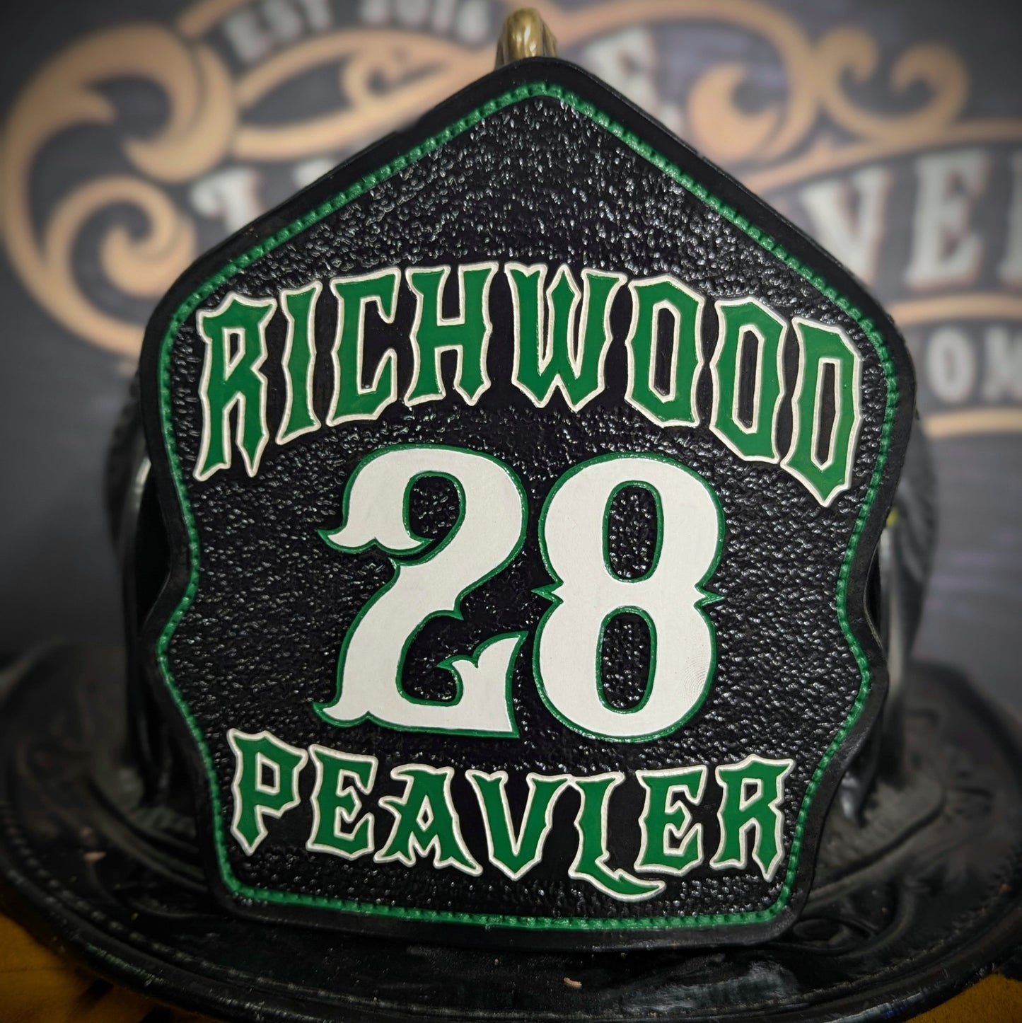 fire station helmet shield – identity built into every leather front