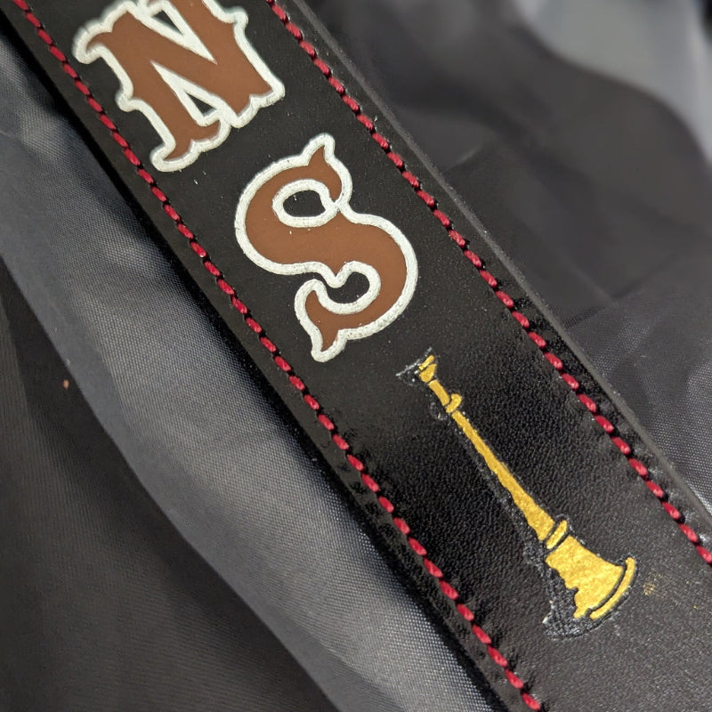 Personalized leather firefighter radio strap with adjustable fit and rugged construction