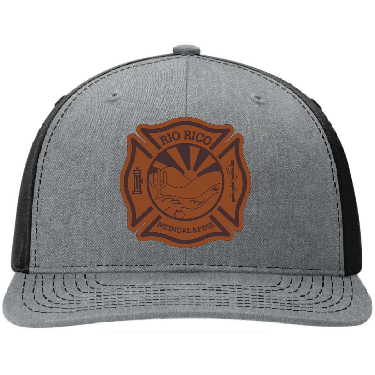 Custom firefighter hats with leather patch on Richardson 112 for your fire department